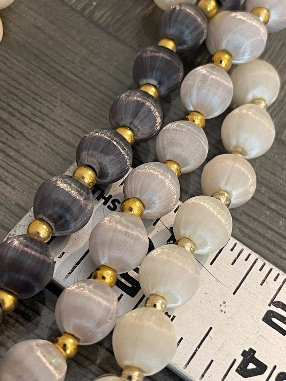 Vintage 3 Necklaces with Spun Silk Satin Beads Gold Tone Spacers 30 In. Approx